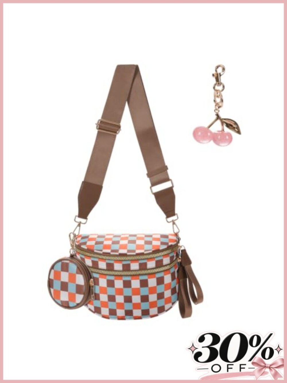Checkered Crossbody Bum Bag Water-resistant Nylon Fanny Pack Sling Shoulder Bag
